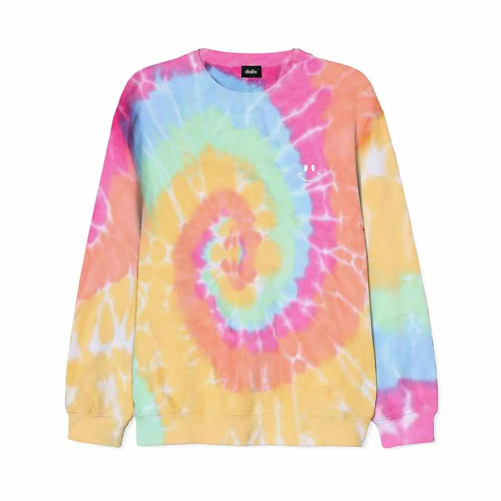 Dalix Smile Face Tie Dye Crewneck Sweatshirt