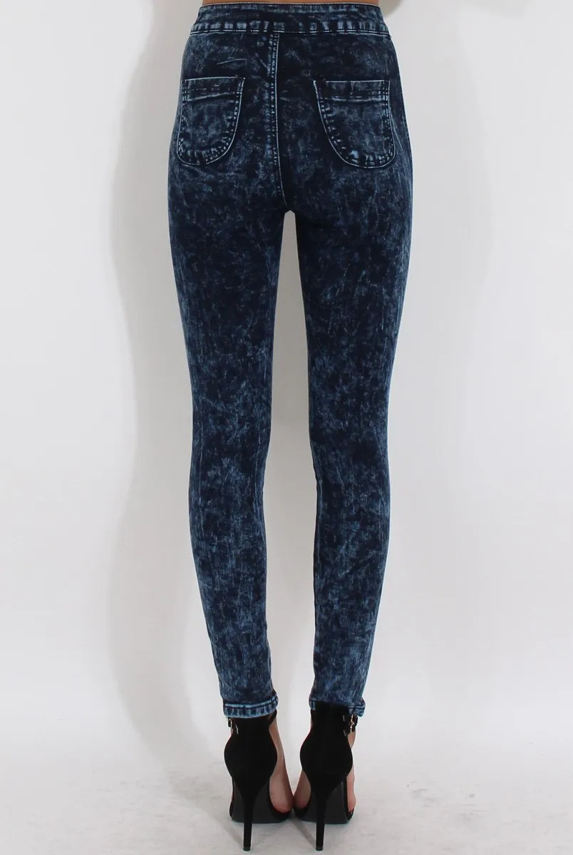 Dark Blue Acid Wash High Waisted Jeans - Janice