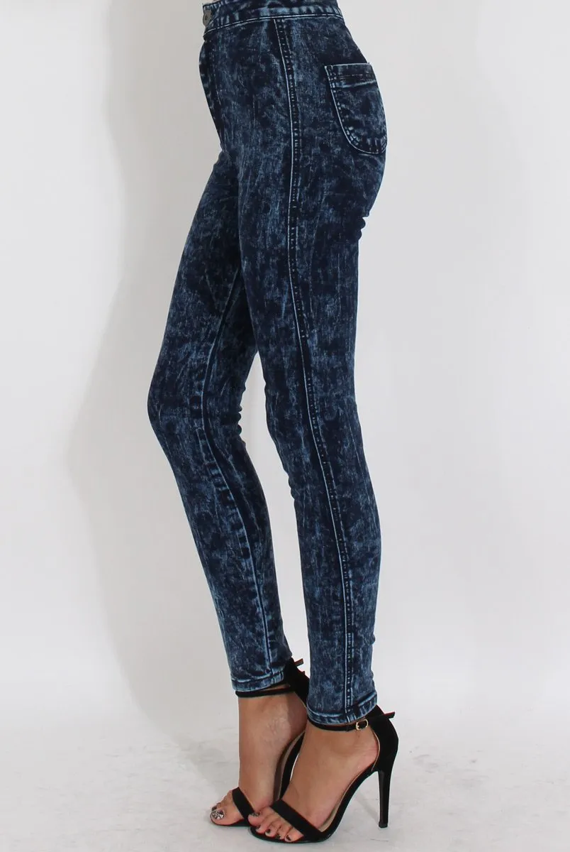 Dark Blue Acid Wash High Waisted Jeans - Janice