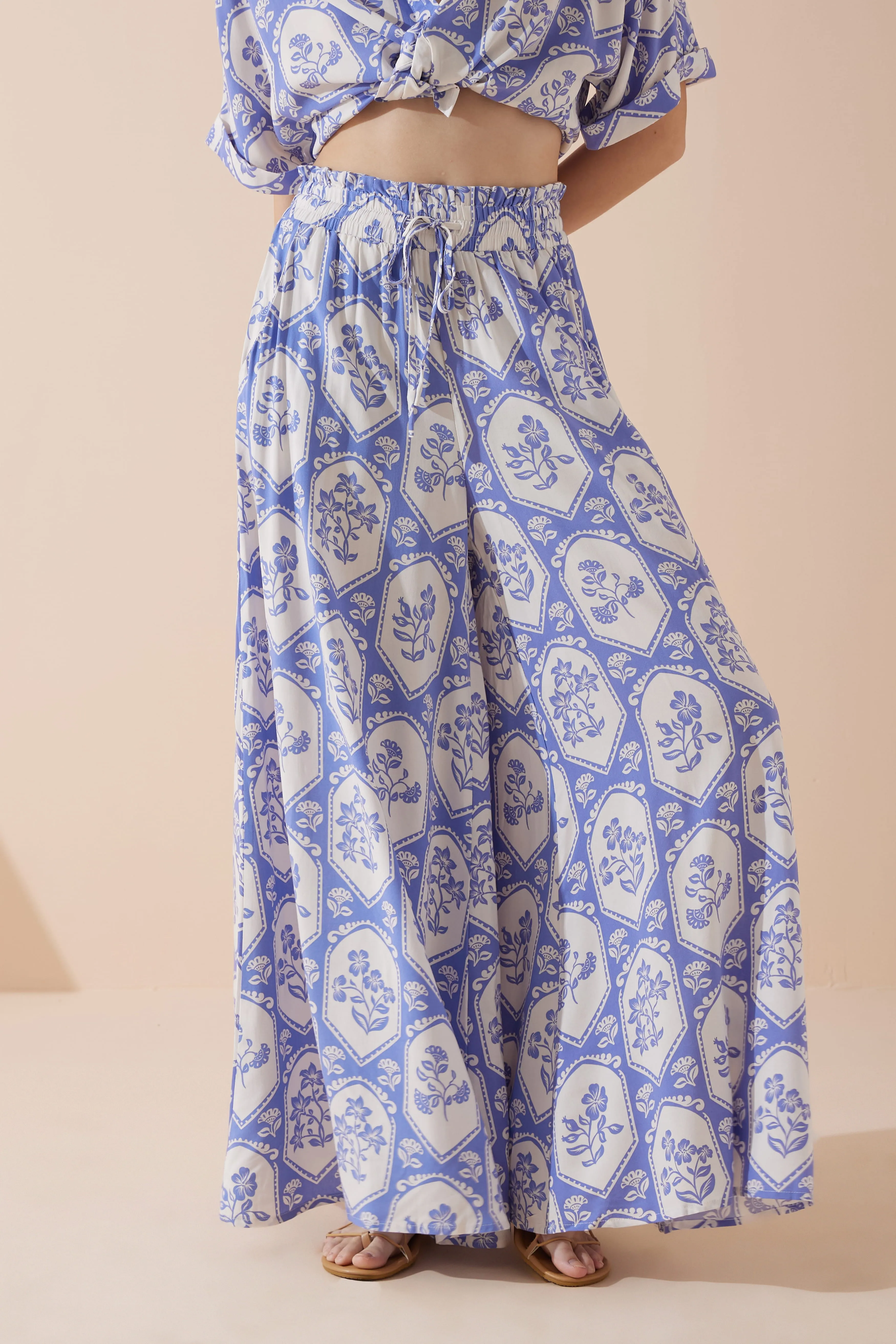 Delilah Blue Floral Wide Leg Pants