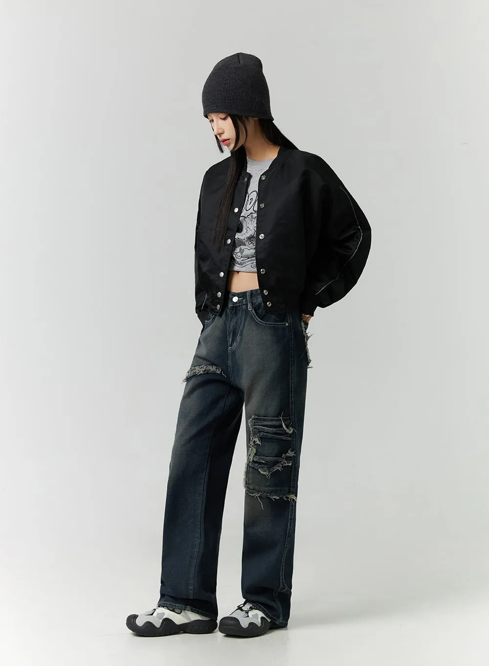 Destroyed Pocket Straight Leg Jeans CD301