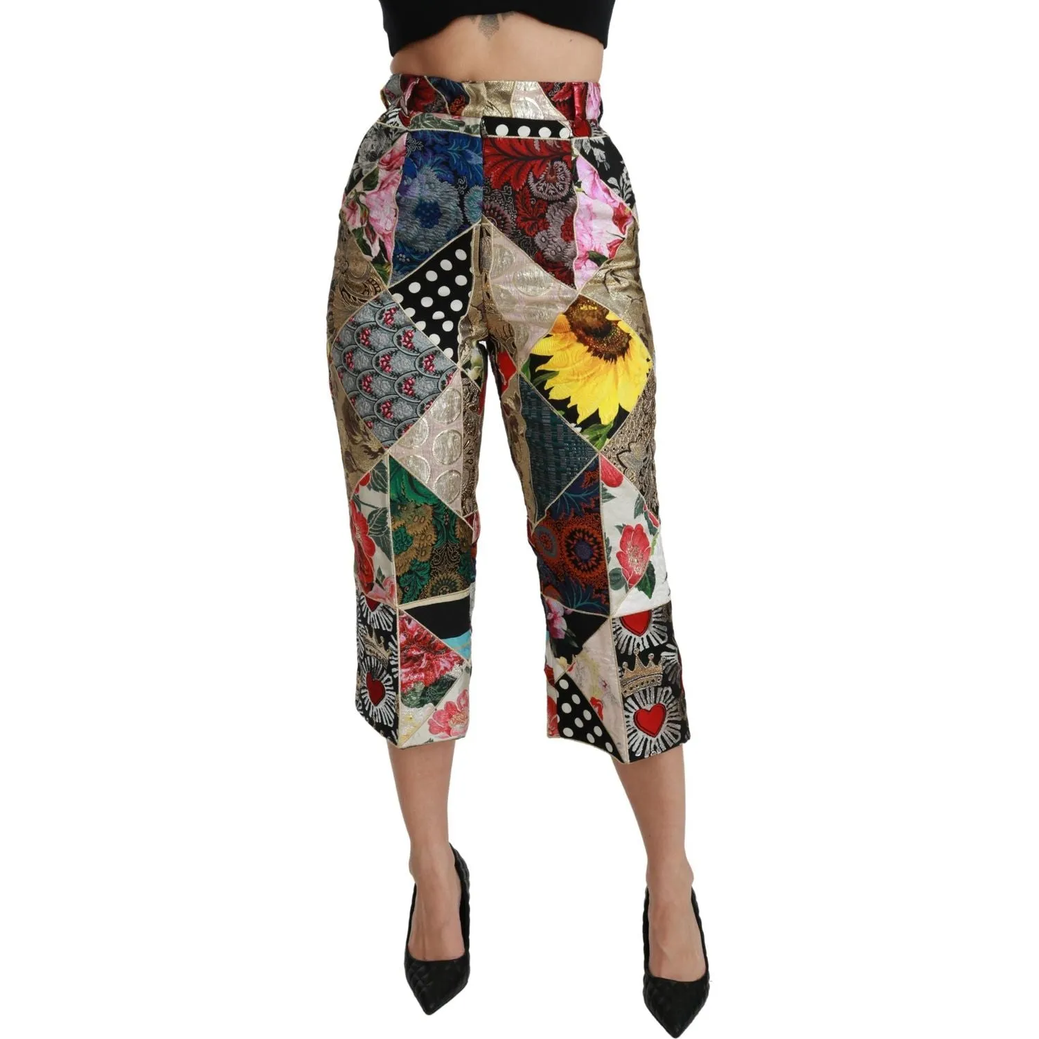 Dolce & Gabbana Elegant High Waist Cropped Silk Blend Trousers