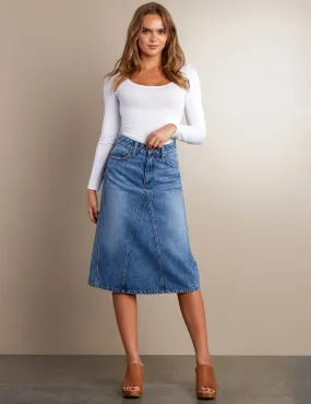 Double Midi Denim Skirt