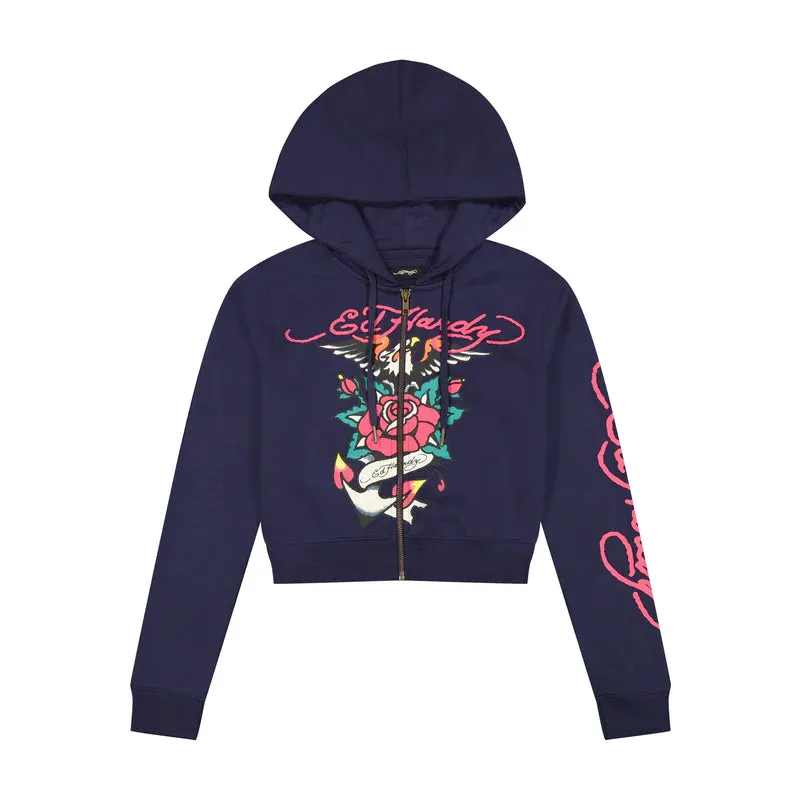 ED HARDY Eagle Rose Cropped Hoodie