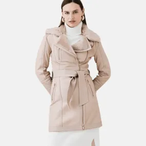 Elegance Women Furry Long Leather Coat