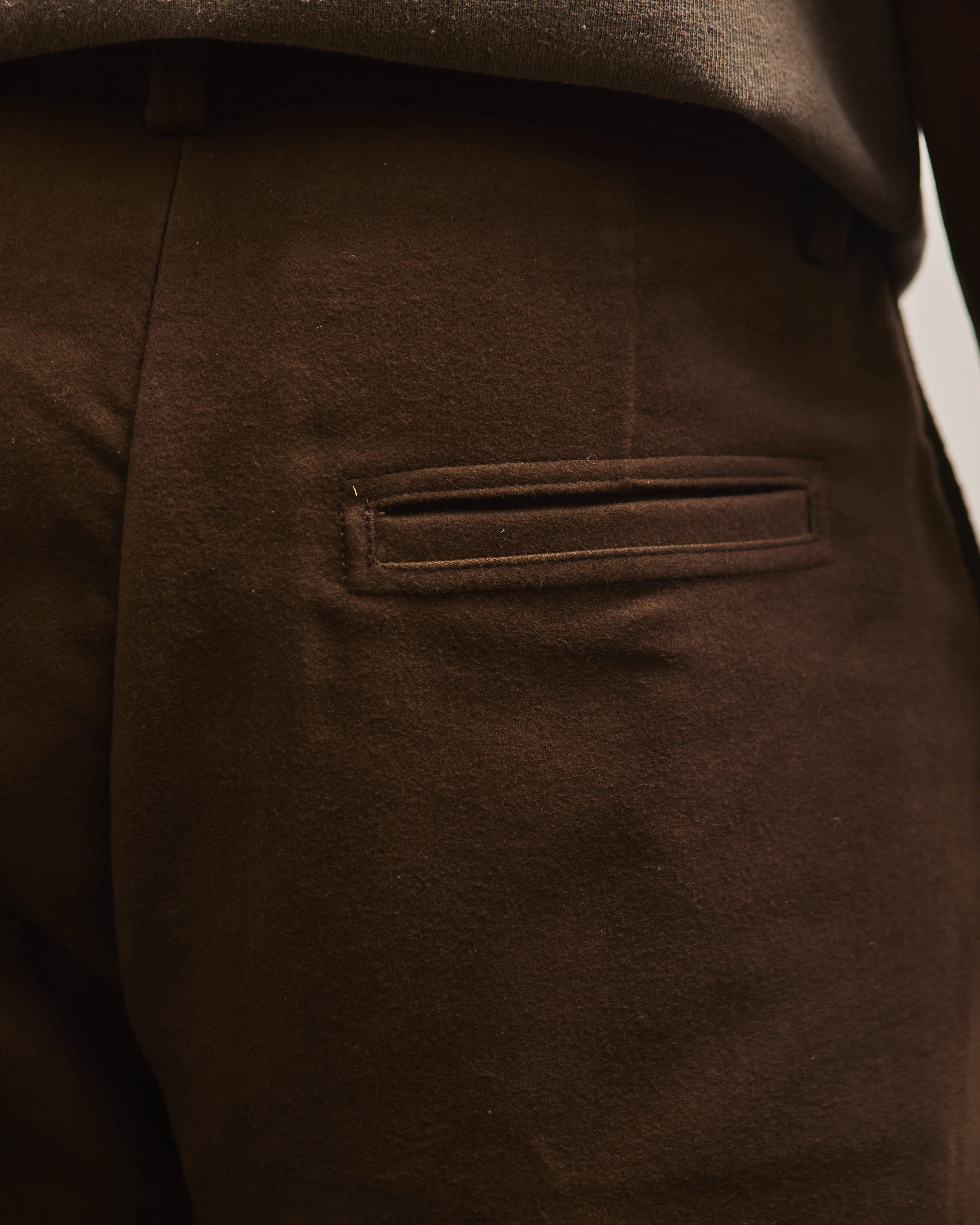 Evan Kinori Single Pleat Pant, Brown Organic Cotton Moleskin