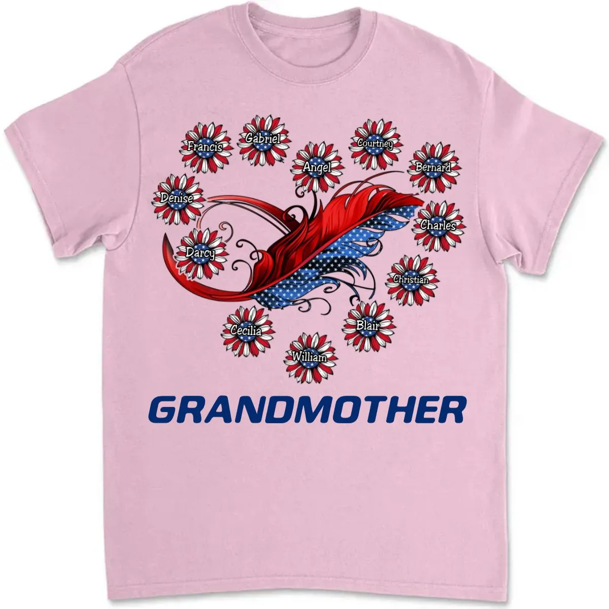 Family - Independence Day Grandma Mom Custom Nickname Names Family Heart Infinity July 4th - Personalized Unisex T-shirt