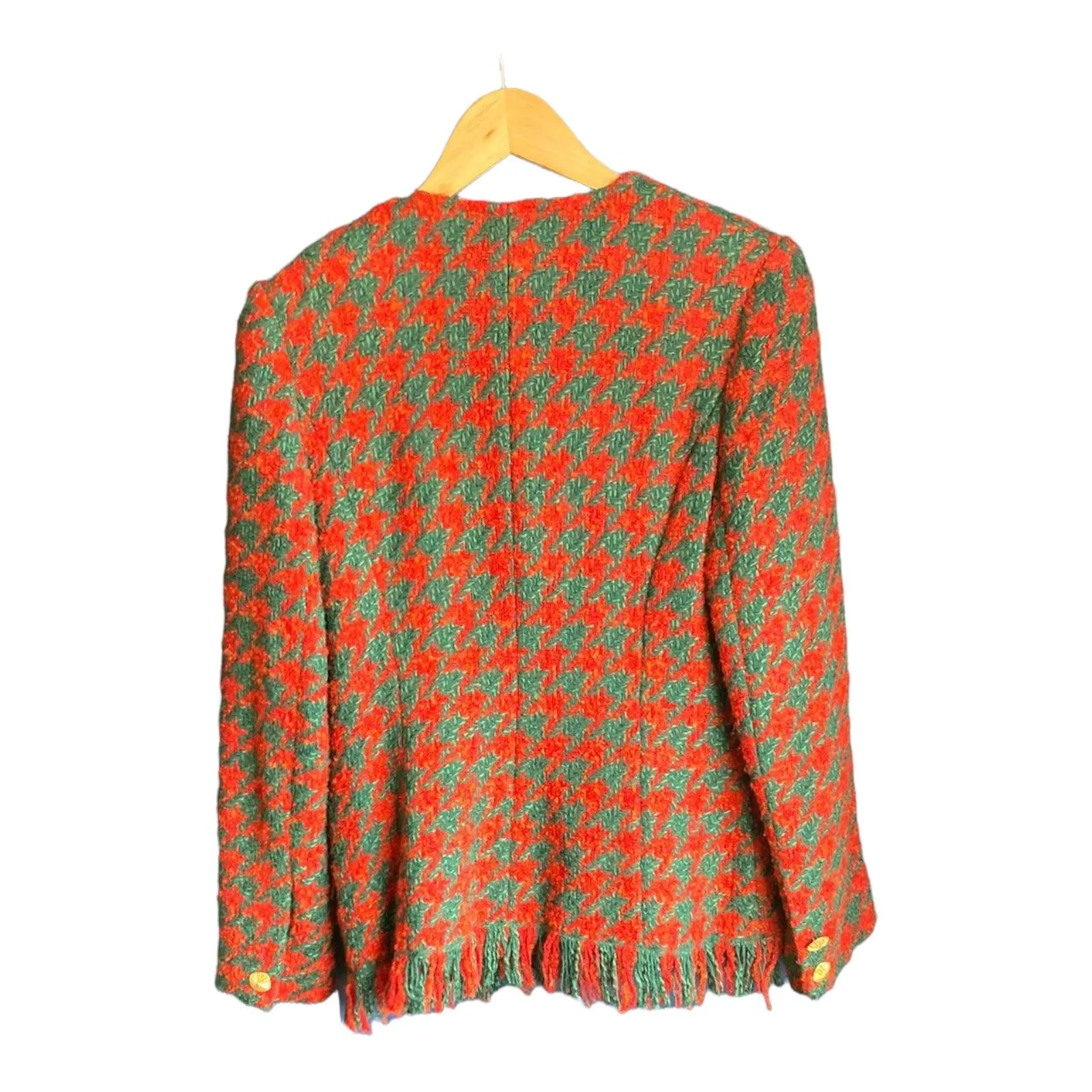 Farideh Wool Red And Green Dogtooth Skirt Suit UK Size 12