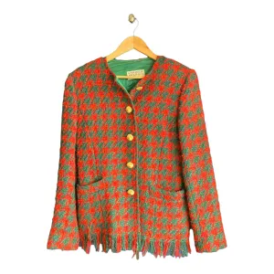 Farideh Wool Red And Green Dogtooth Skirt Suit UK Size 12