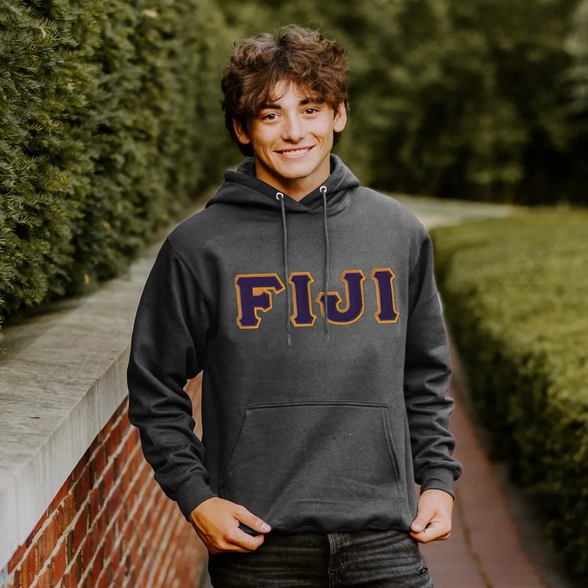 FIJI Dark Heather Hoodie with Sewn On Greek Letters