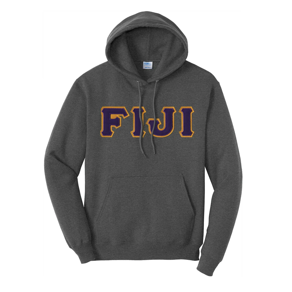 FIJI Dark Heather Hoodie with Sewn On Greek Letters