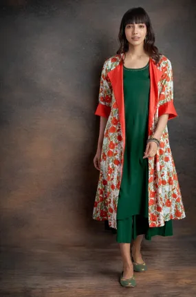 front lapel jacket - morning glory & tangerine blooms