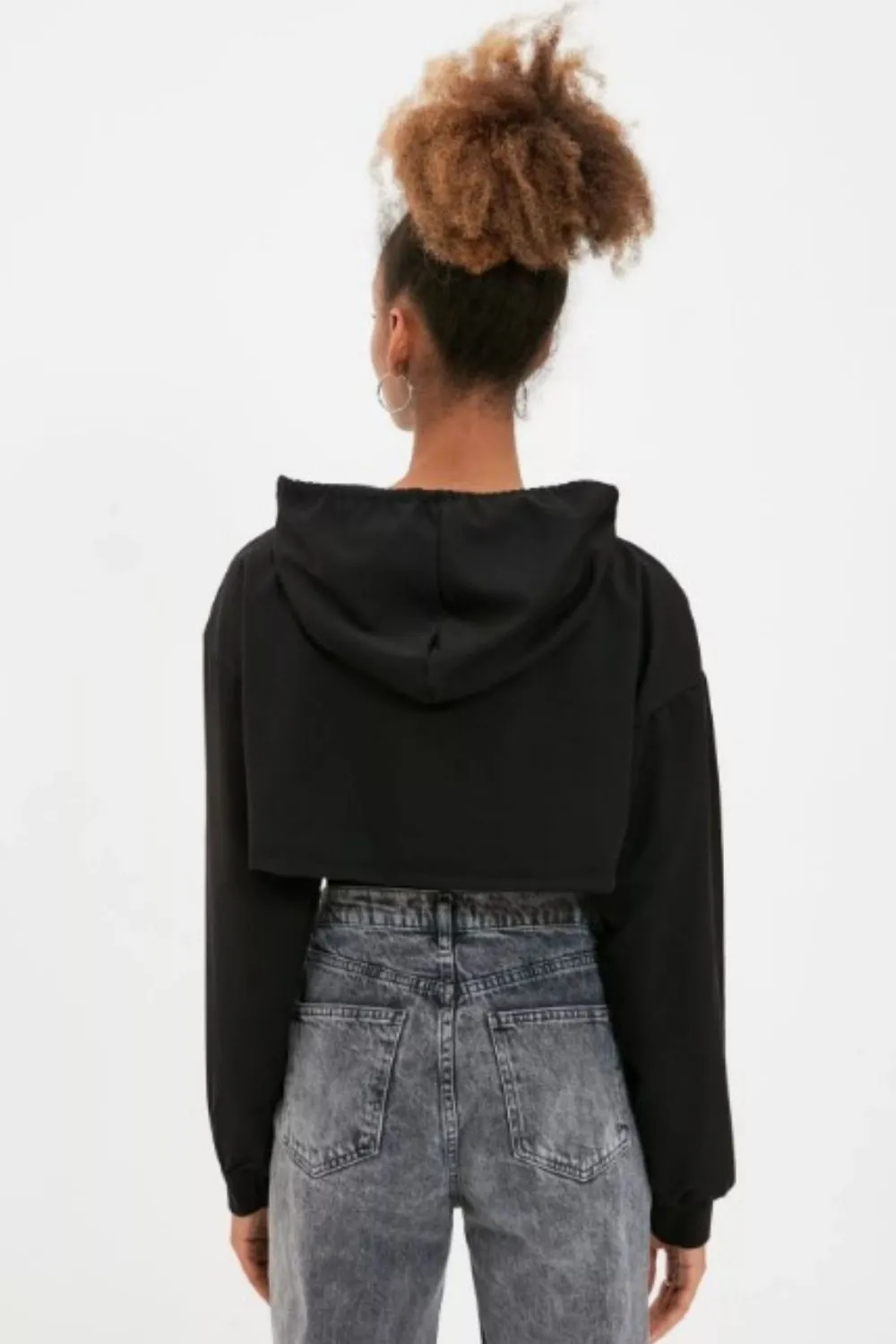 Full Sleeve Cropped Black Hoodie