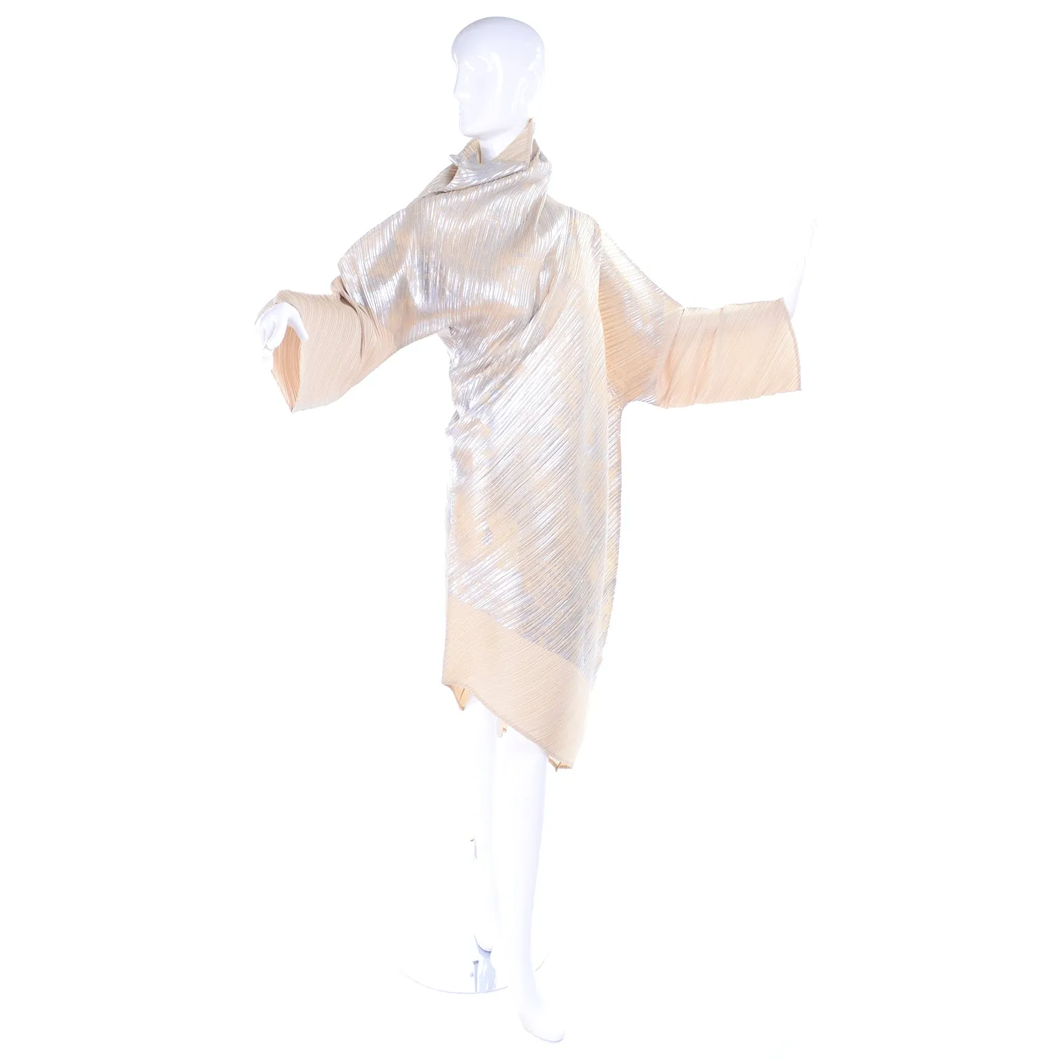 F/W 1994 Issey Miyake Asymmetrical Pleated Dress Metallic Deadstock