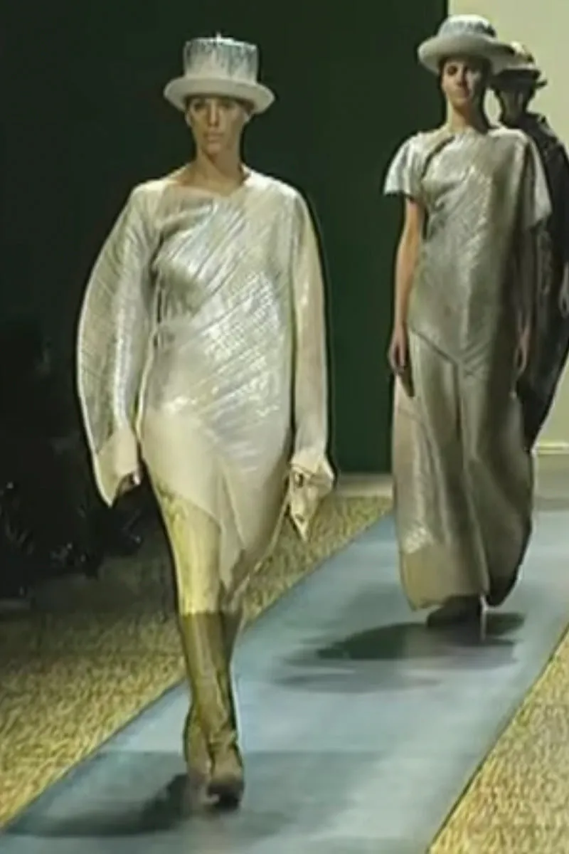 F/W 1994 Issey Miyake Asymmetrical Pleated Dress Metallic Deadstock