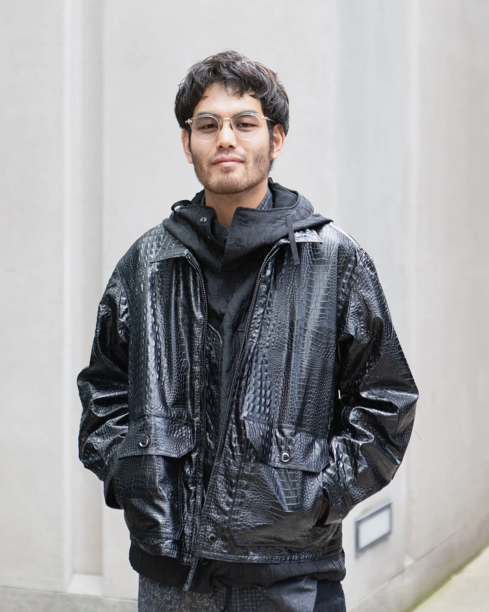 G8 Jacket – Black Alligator Embossed Fake Leather