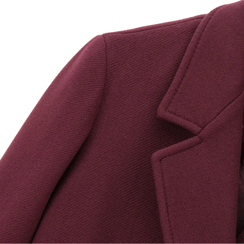 Girlary Elegant Women's Burgundy Woolen Overcoat Street Lapel Double Breasted Full Sleeve Long Coat 2024 Autumn Winter Lady Chic Outwear