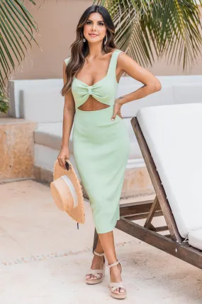 Going In Circles Green Ribbed Cutout Midi Dress FINAL SALE