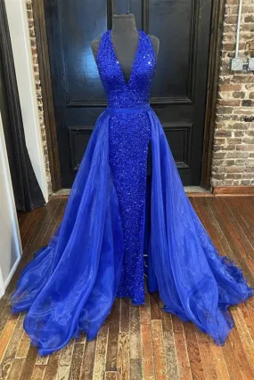 Gorgeous V Neck Mermaid Blue Sequins Long Prom Dress, Mermaid Blue Formal Dress, Blue Evening Dress A1310