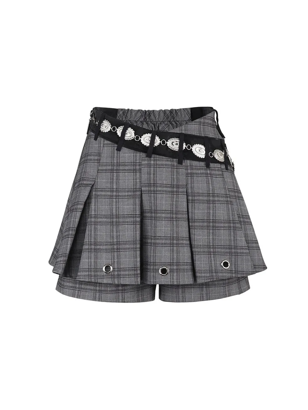 Graffiti Printed Plaid Loose Jacket ＆ Pleated Culottes & Vest ＆ Belt