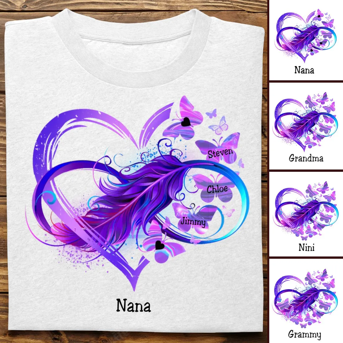 Grandma - Infinity Butterfly Love Family - Personalized T-shirt (LH)