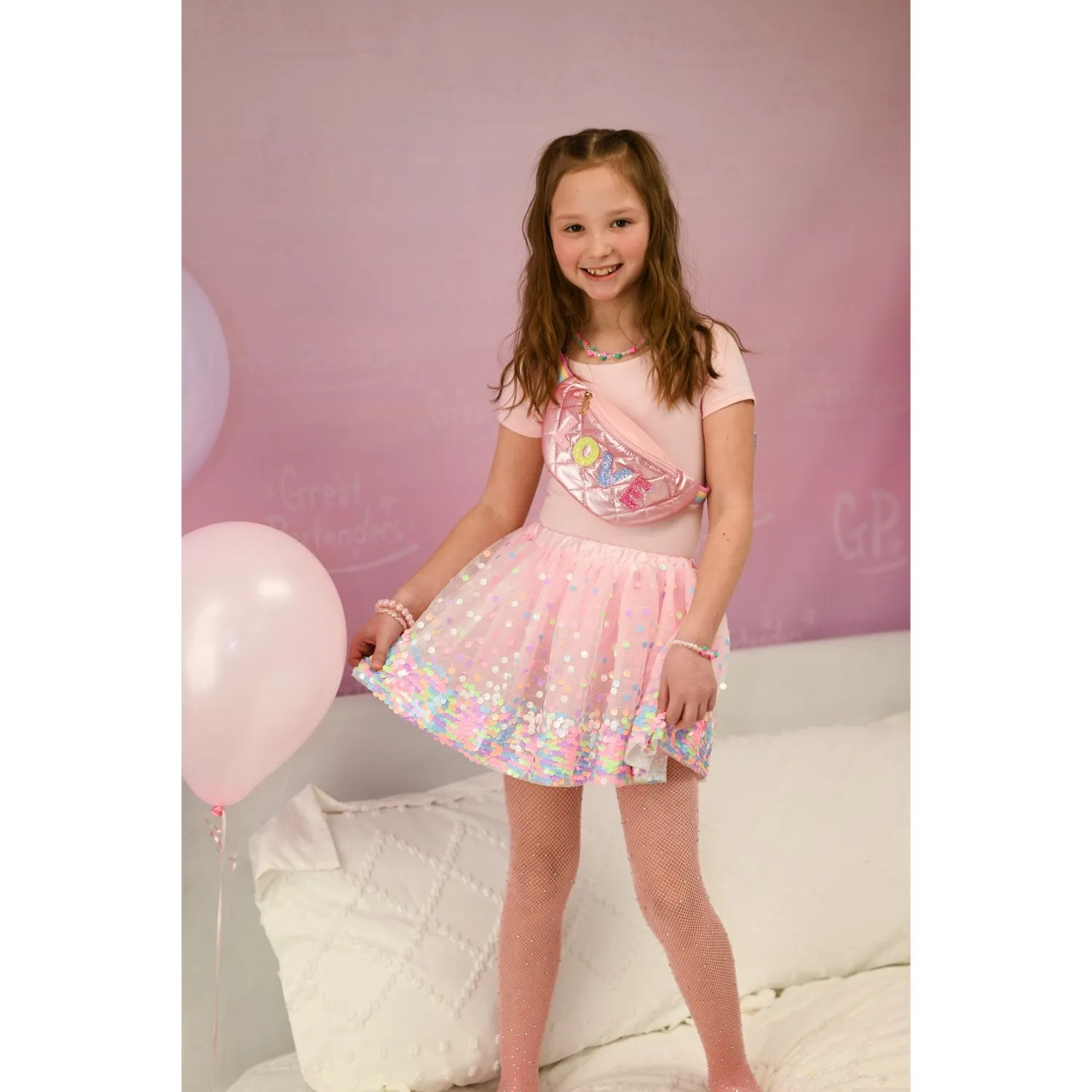 Great Pretenders Party Fun Sequins Skirt - Pink/Neon