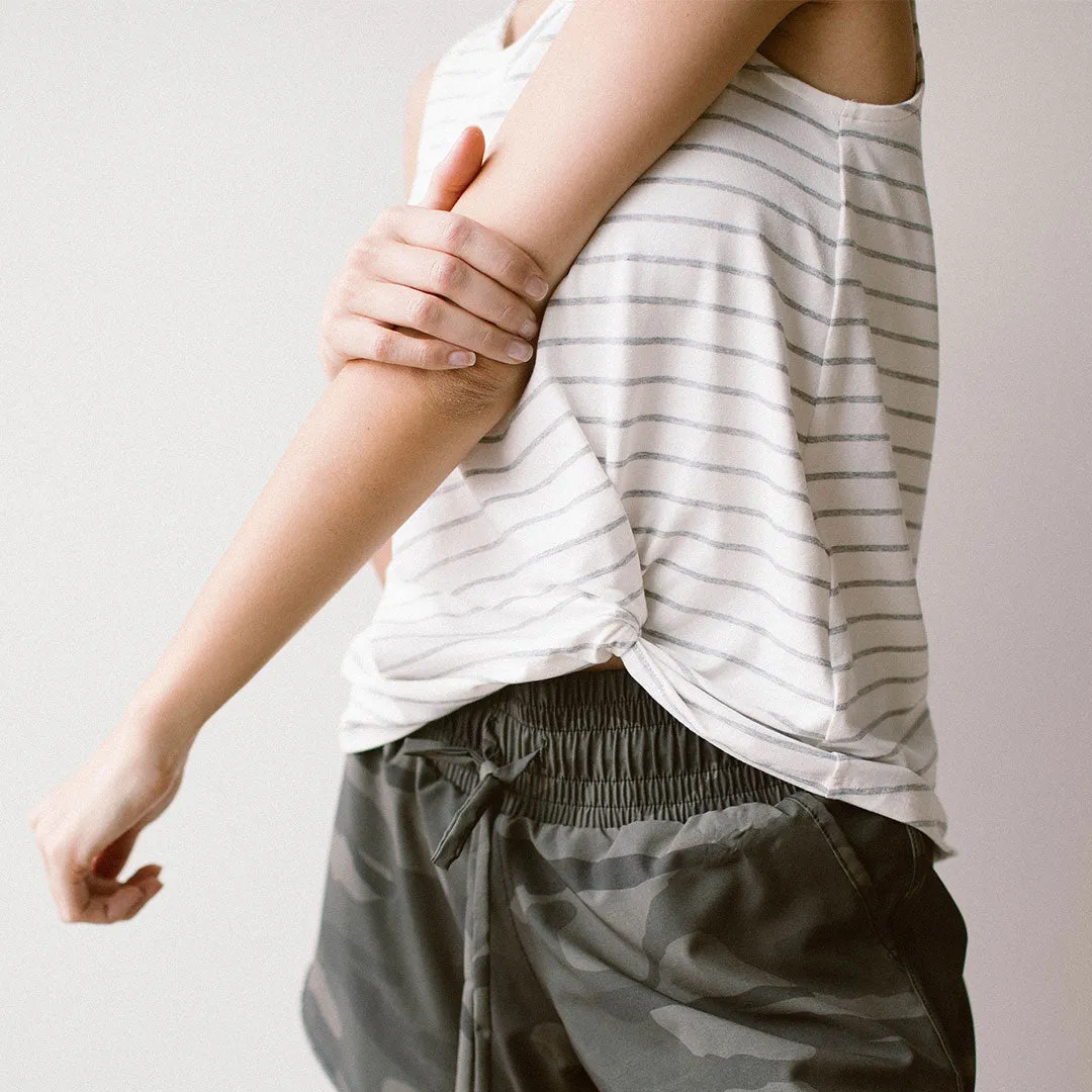 Grey Venice Stripe Knot Crop Tank