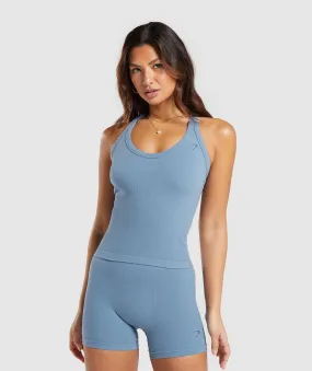 Gymshark Ribbed Cotton Seamless Tank - Faded Blue