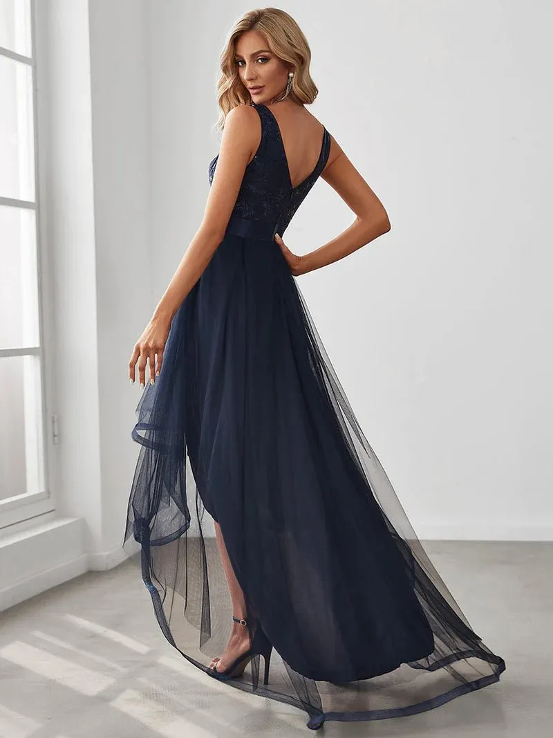 High-Low Tulle Sequin Detail Formal Dress