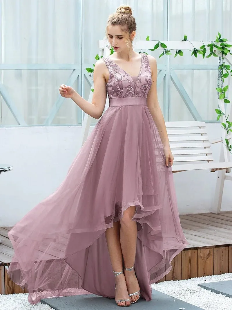 High-Low Tulle Sequin Detail Formal Dress