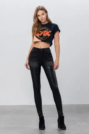 High Rise Leather Black Denim Combo Pants