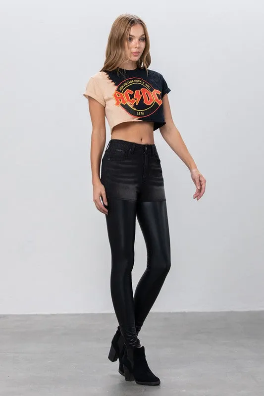 High Rise Leather Black Denim Combo Pants