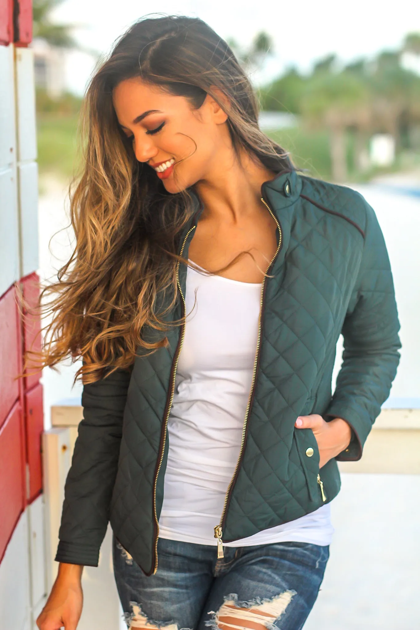 Hunter Green Quilted Jacket