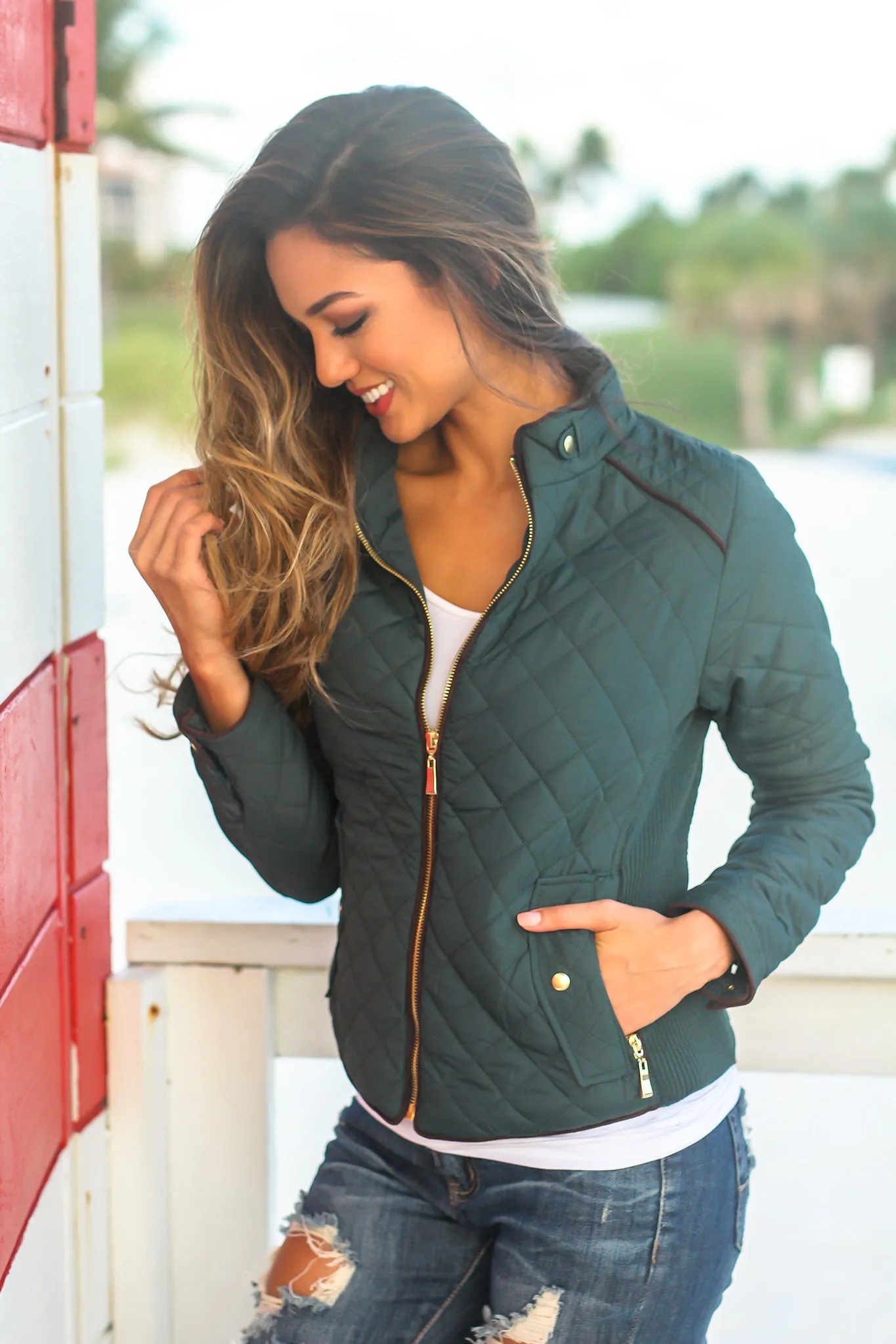 Hunter Green Quilted Jacket