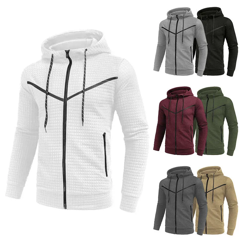 JACQUARD SMALL SQUARE HOODED SLIM FIT AUTUMN AND WINTER ZIPPER HOODIE