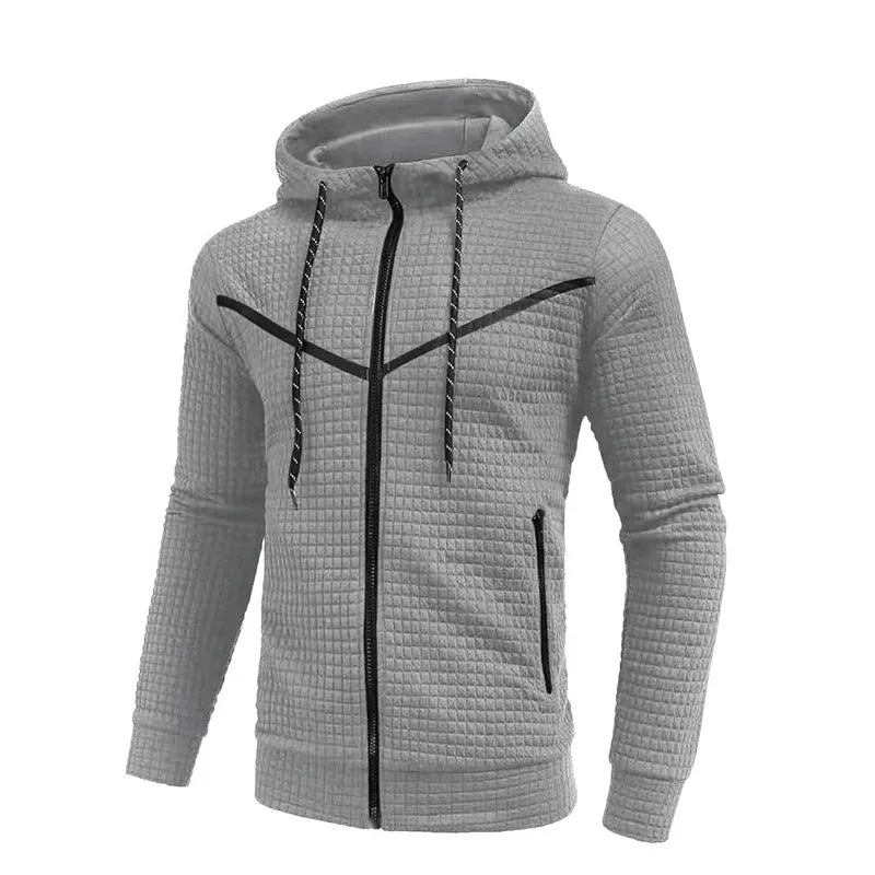 JACQUARD SMALL SQUARE HOODED SLIM FIT AUTUMN AND WINTER ZIPPER HOODIE