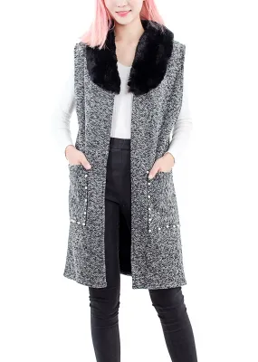 JC082707 Pearl-Embellished Pocket Coat with Fur Collar