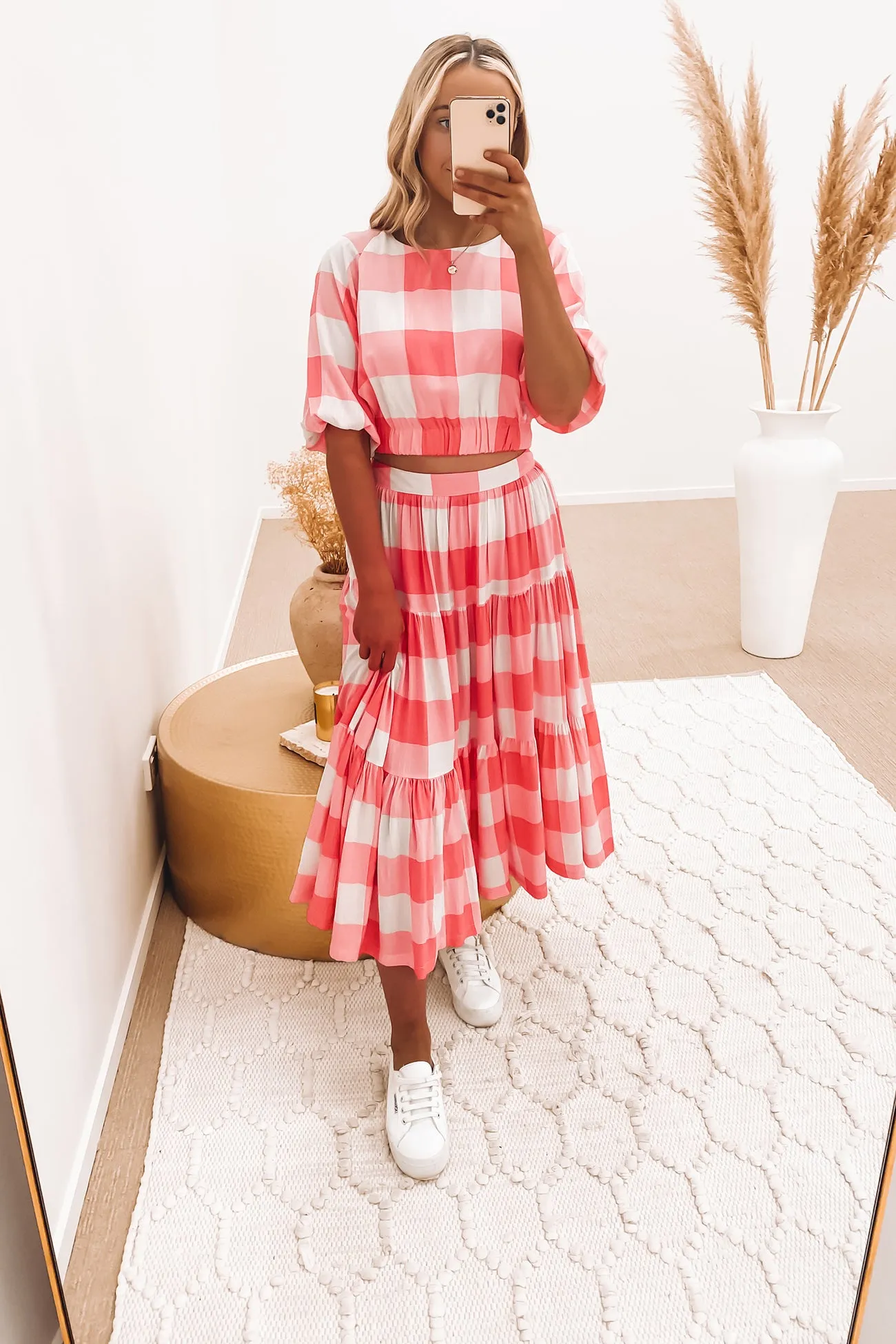 Jett Midi Skirt Pink Check