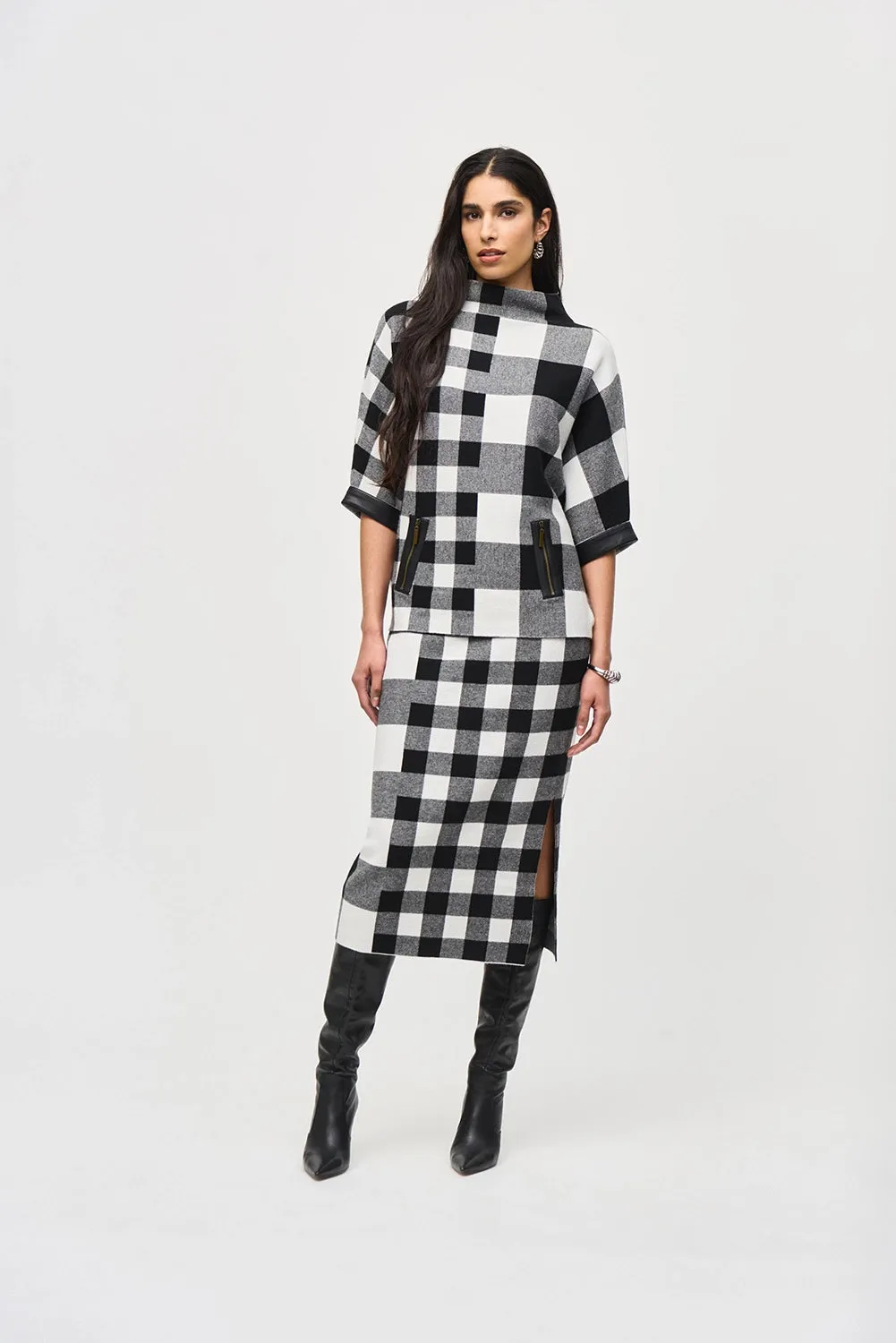 JOSEPH RIBKOFF | Plaid Jacquard Knit Skirt 243947