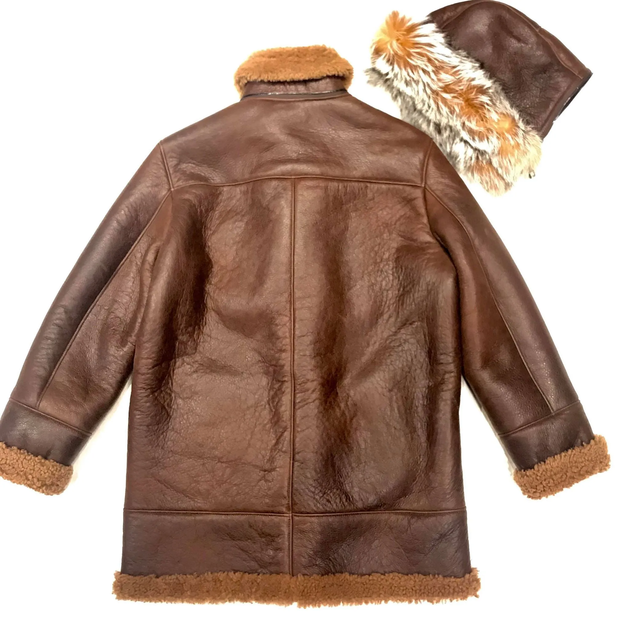 Kashani Chocolate Duffel Fox Hooded Shearling Jacket