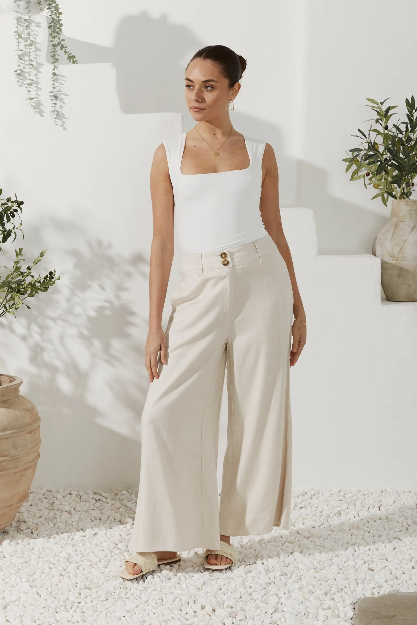 Keira Beige Wide Leg Pants