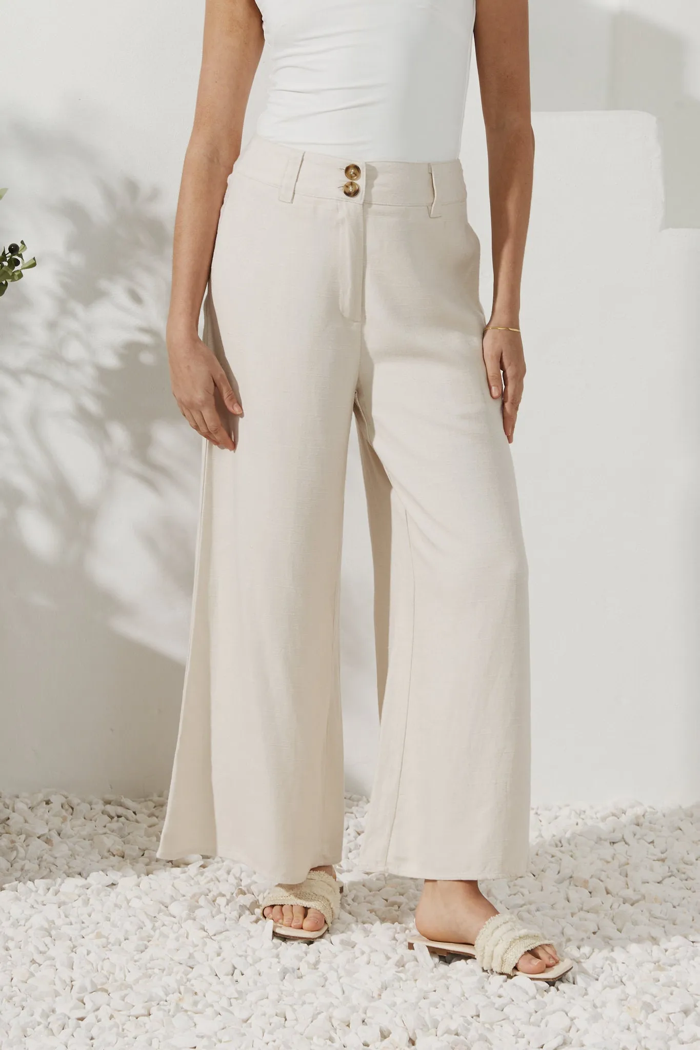 Keira Beige Wide Leg Pants