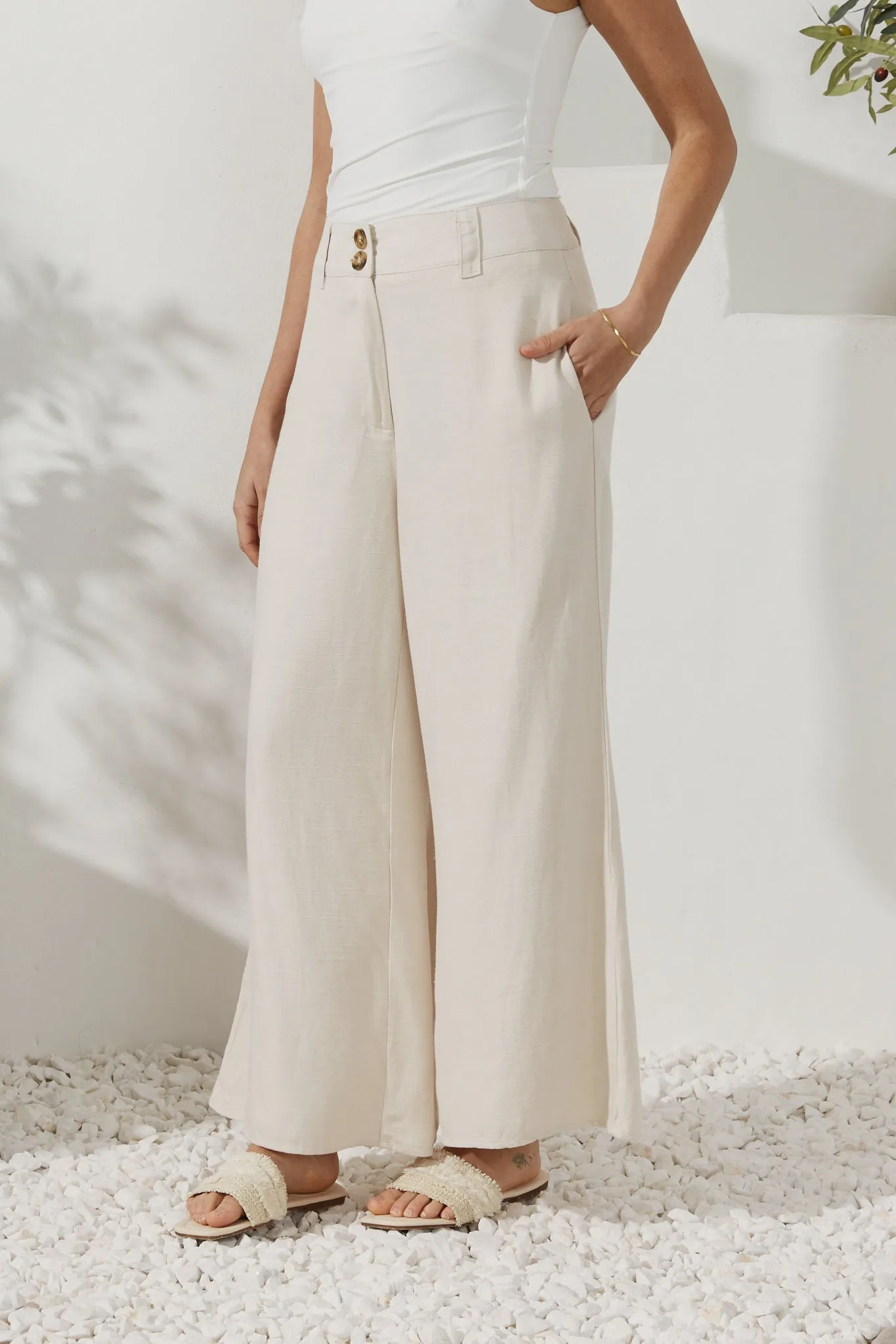 Keira Beige Wide Leg Pants