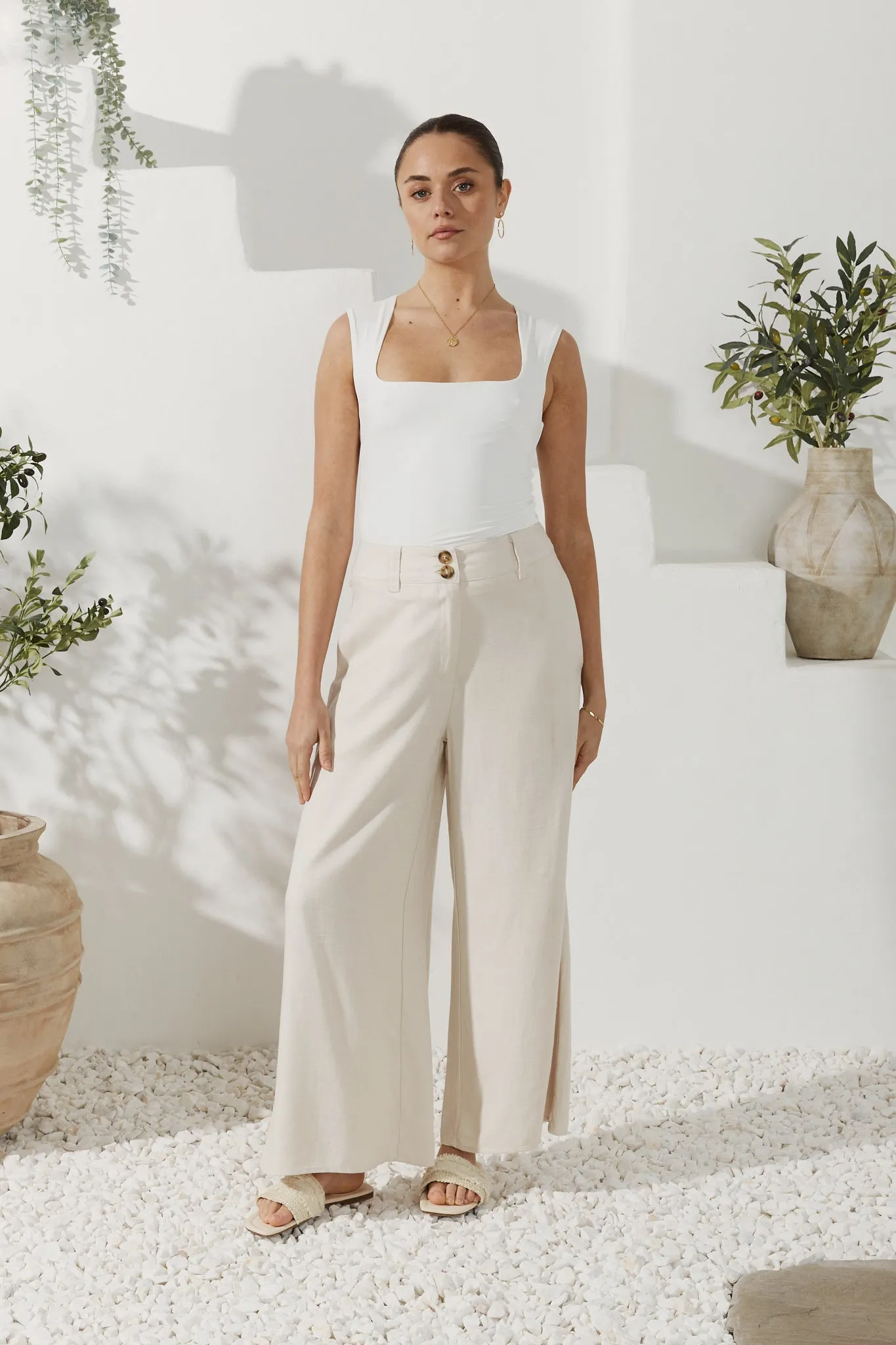 Keira Beige Wide Leg Pants