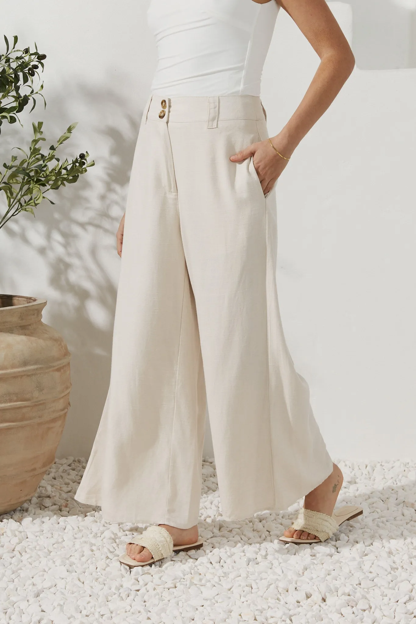 Keira Beige Wide Leg Pants