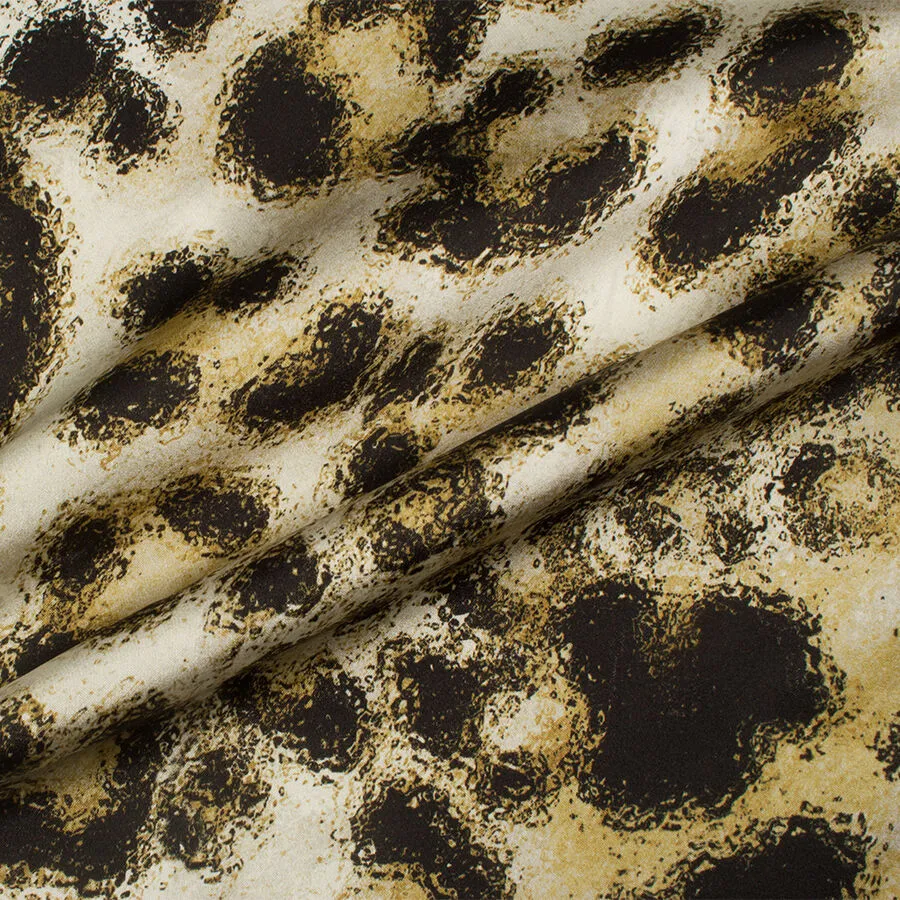 Khaki/Black 'Animal' Printed Silk Satin (A 2.40m Piece)