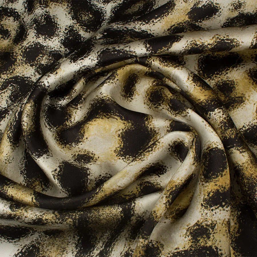 Khaki/Black 'Animal' Printed Silk Satin (A 2.40m Piece)