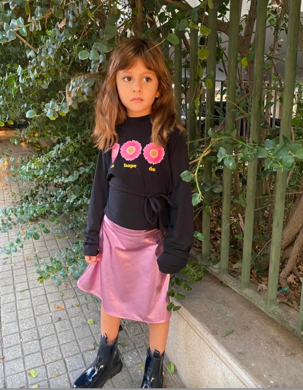 Kids Pink Metallic flou Skirt