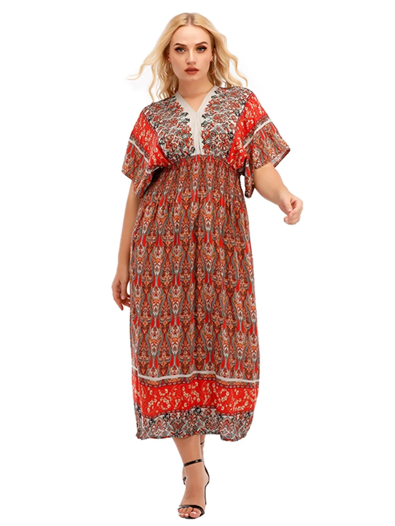 KittenAlarm - Onesize Boho Print Smocked Waist Dress