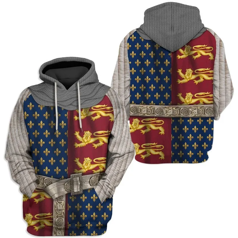 Knights Templar Hoodie Medieval Armor Crusader Cross 3D Hooded Jacket Pullover Sweatshirt